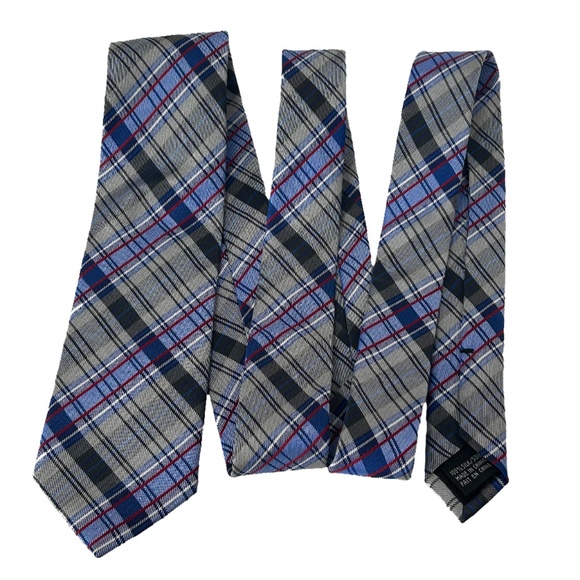 Ben Sherman Necktie Tie Plaid Tartan Silk Silver Sky Blue Hand Stitched NWOT - Picture 2 of 7